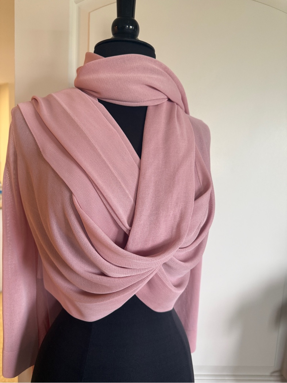 Hervé Léger Paris Pink Convertible Draped Scarf Cardigan Wrap Sweater XS/S
